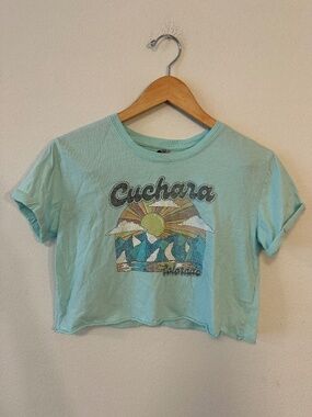 Cuchara Colorado Retro Mountain Graphic Crop T-Shirt Womens XS Mint Green